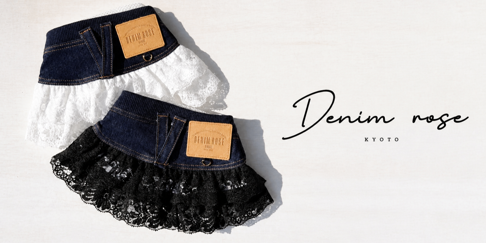 DENIM ROSE denim and lace skirt collection